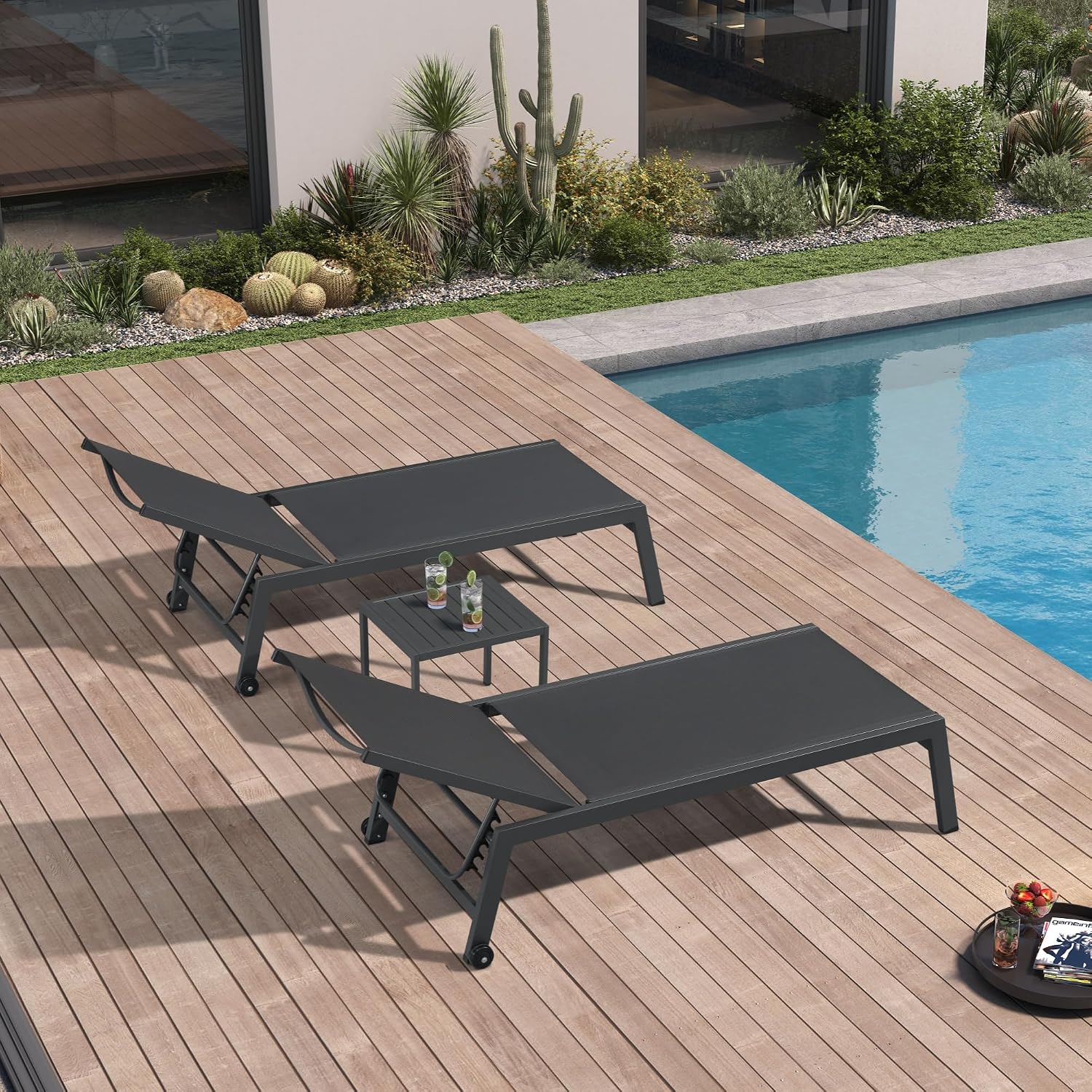 Outdoor Furniture Recliner Set - Wide Patio Lounge Chair 2 Set