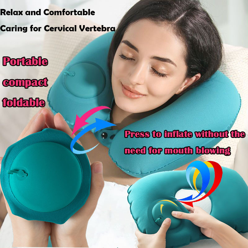 Outdoor Furniture Pillows - Portable Flocking Inflatable Neck Pillow That