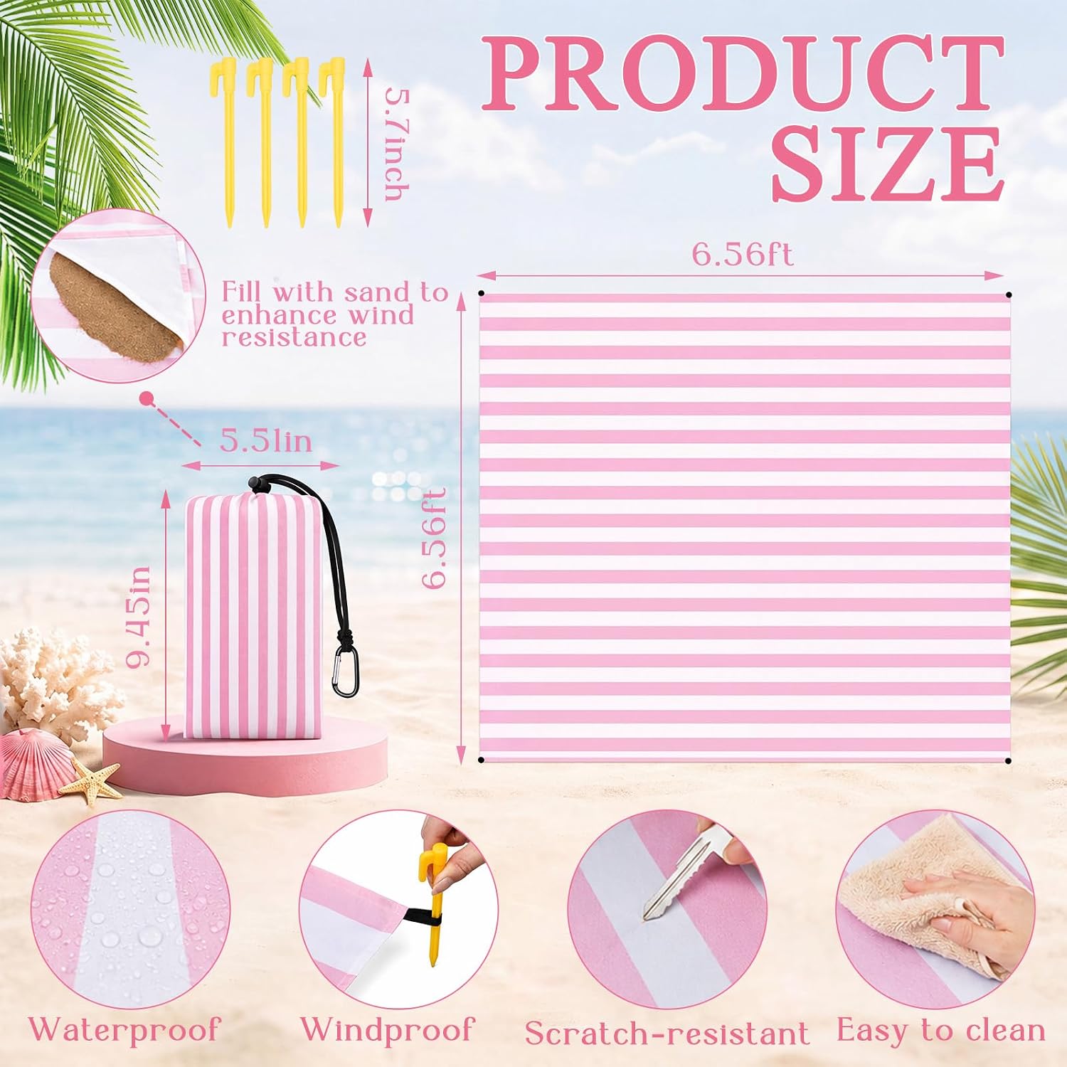 6.5FT Pink Striped Fringe Beac - đánh giá và giá Outdoor Furniture Umbrella
