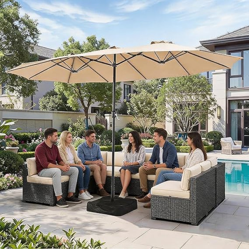 15ft Patio Umbrella with Base  - đánh giá và giá Outdoor Furniture Umbrella